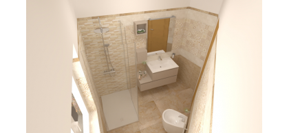 Bagno Padronale asimmetrico moderno piastrelle pavimento lucide